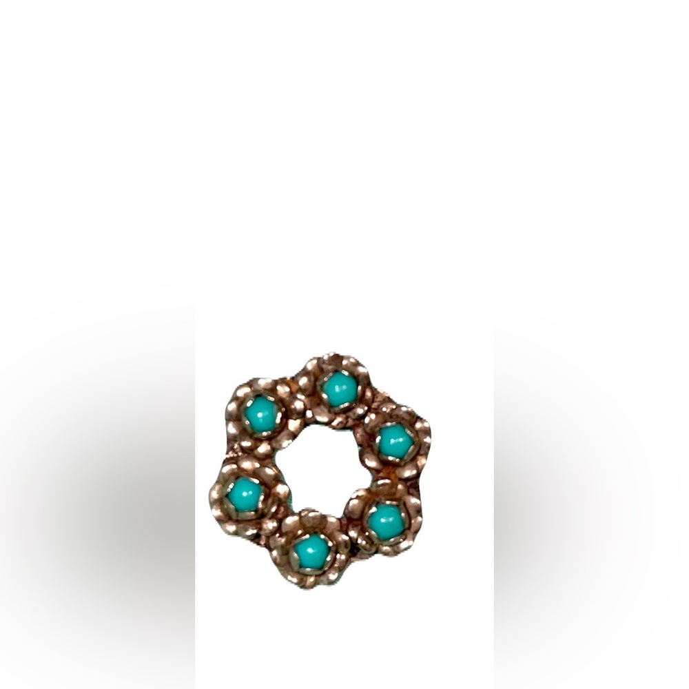 Vintage Mexican silver turquoise glass flower pin brooch